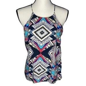 Renee C Geometric Print Top Racerback Spaghetti Strap Tank Blouse Size Small